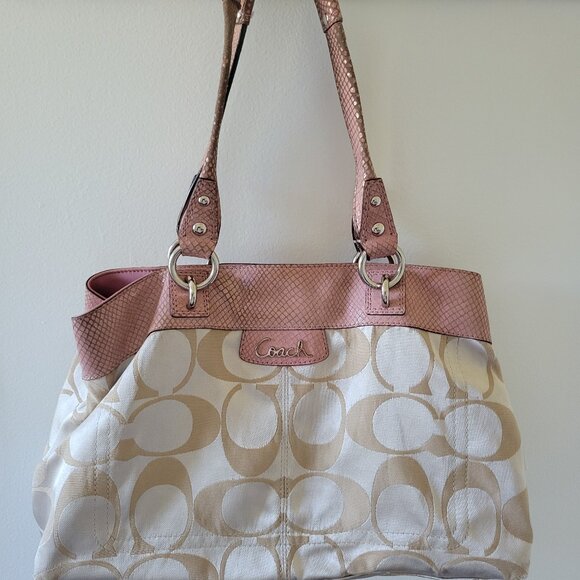 Coach Handbags - COACH Penelope Sateen Shopper Purse - Pink and Cream